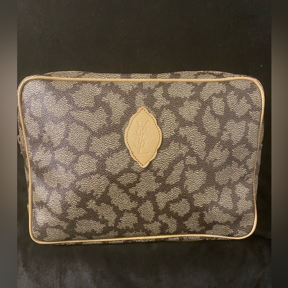 Yves Saint Laurent YSL Canvas Clutch XI Cosmetic Bag Vintage Giraffe Print - Picture 1 of 10